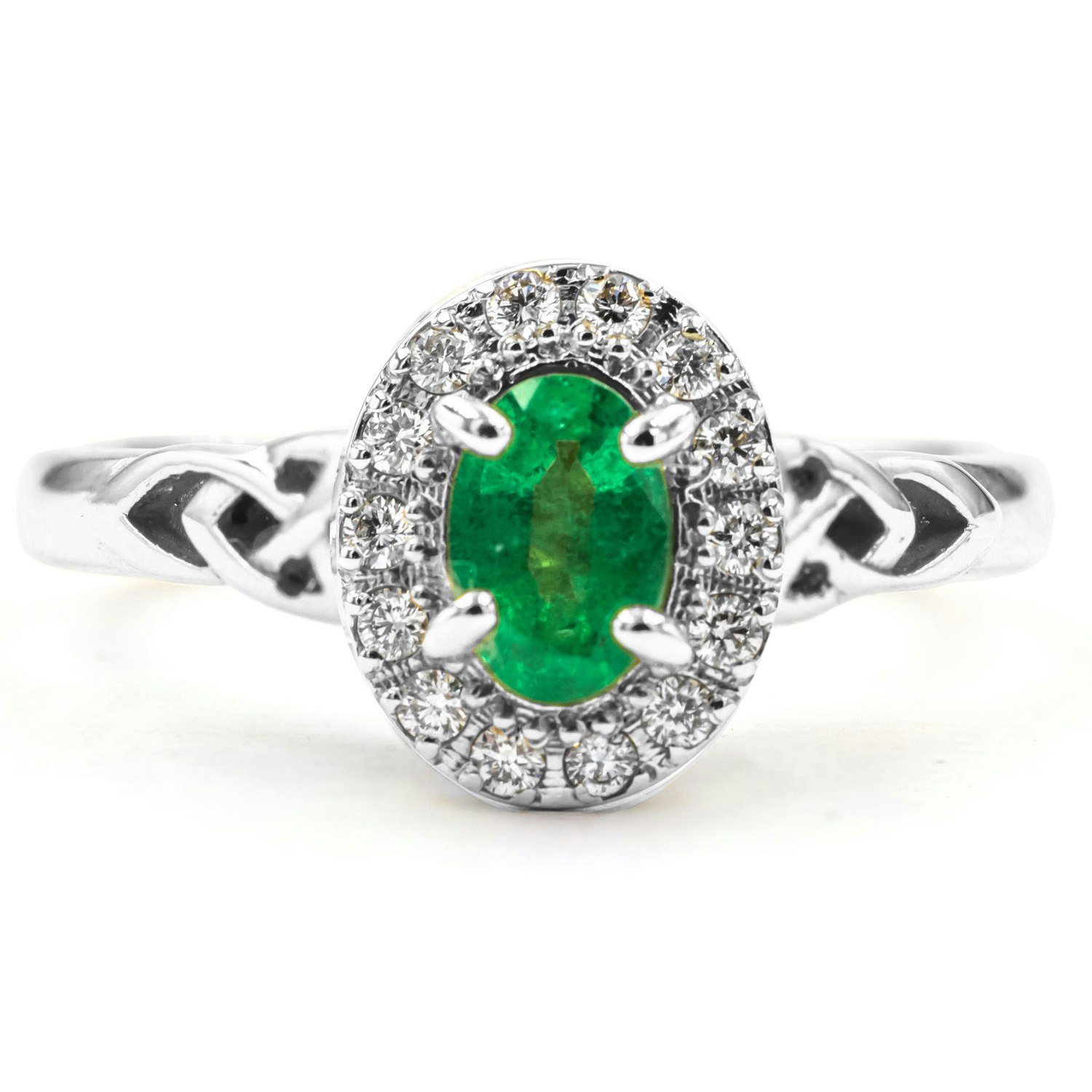 Split Shank Oval Emerald and Diamond Ring R1483E-14kt-White | Jacqueline's  Fine Jewelry | Morgantown, WV